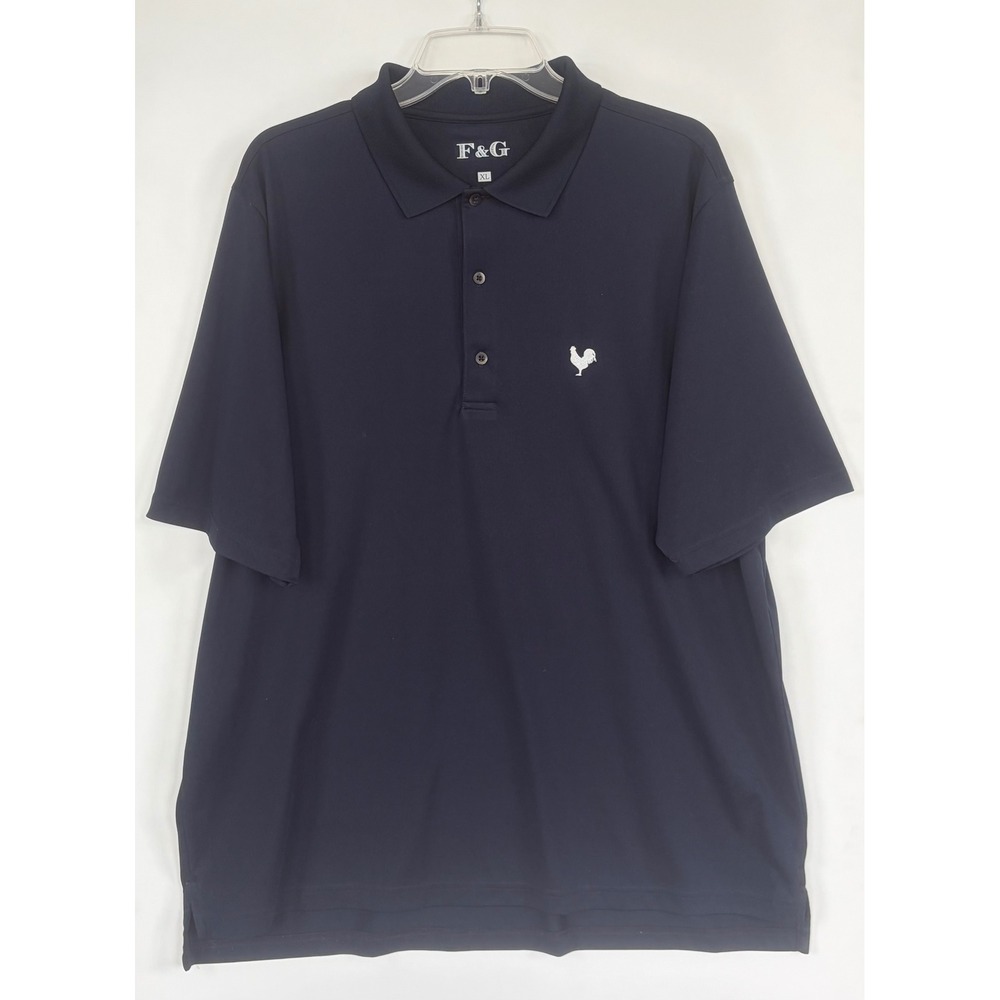 F&G Mens XL‎ Navy Blue Performance Polo Shirt Wicking Polyester Rooster Logo